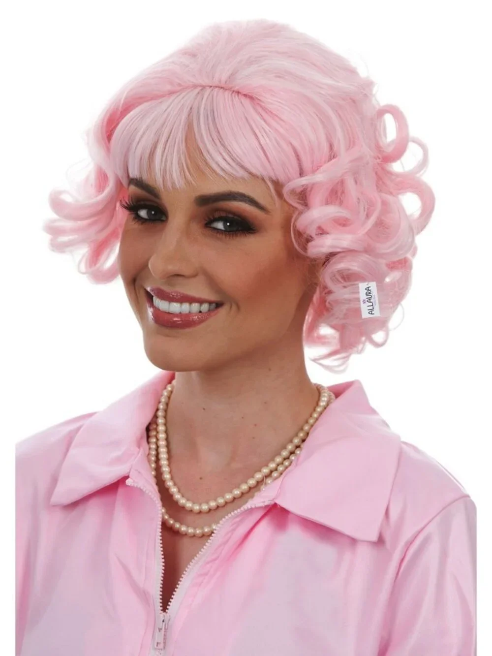 Women's Pink 10 Inch Heat Resistant Realistic Disco Long Curly Hair Wigs